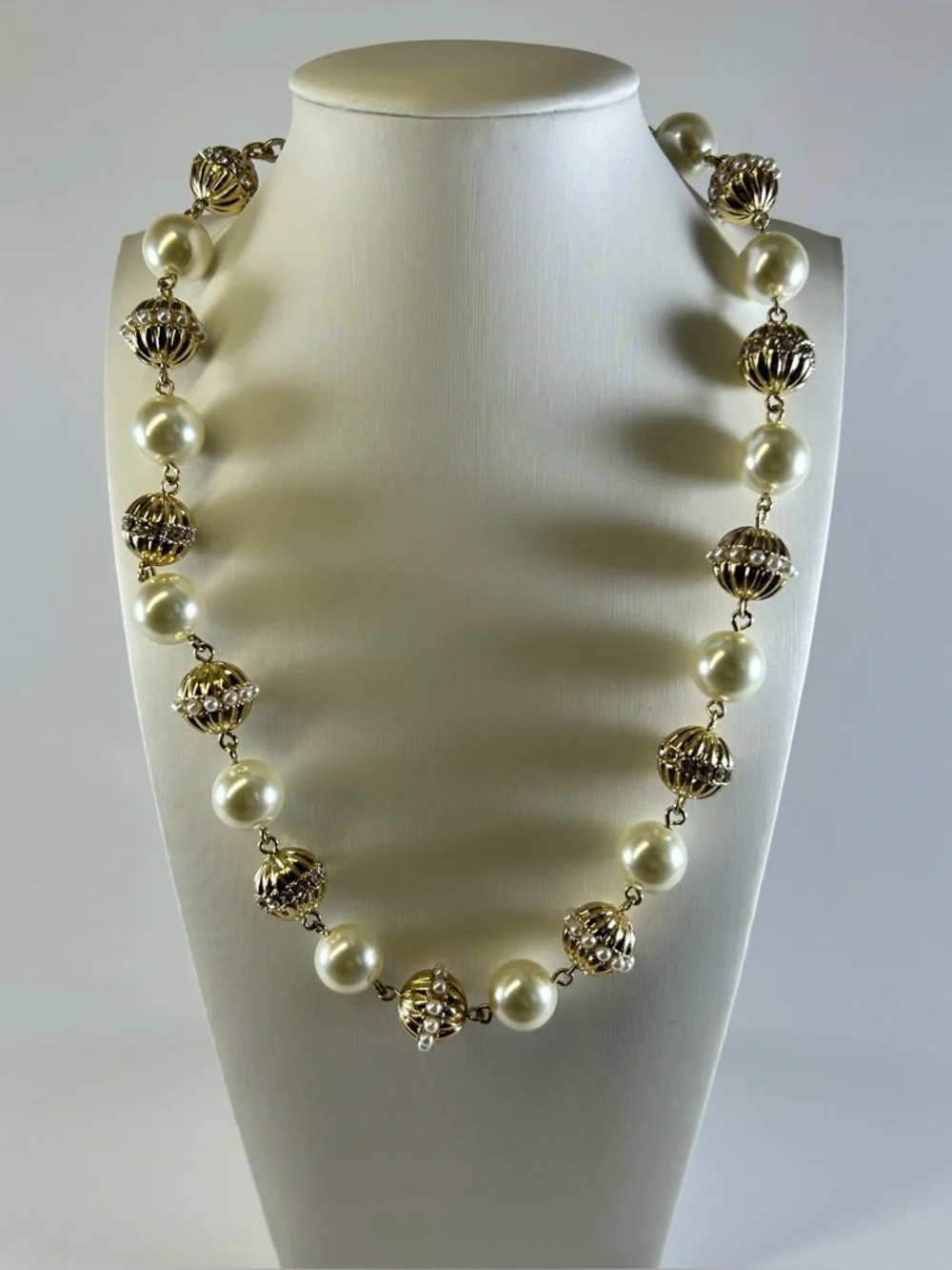 Charter Club Crystal Imitation Pearl Elegant Pearl and Gold Bead Necklace